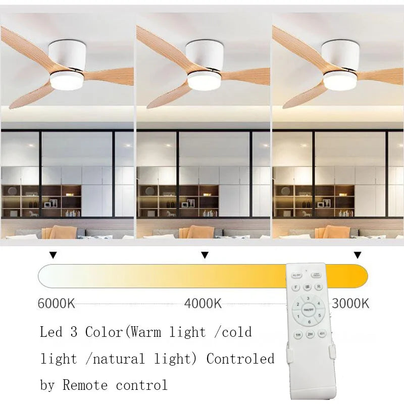 42 52 Inch Ceiling Fans With Lights Led 3 Color 6 Speeds DC Motor Fans Remote Control Low Floor Decorative Fans With Lighting
