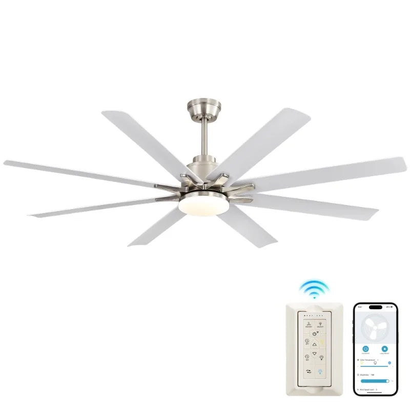 52 Inch Smart Ceiling Fan With Lights 6 Wind Speed 8 White ABS Blades Voice Remote for Bedroom Living Room Patio Kitchen