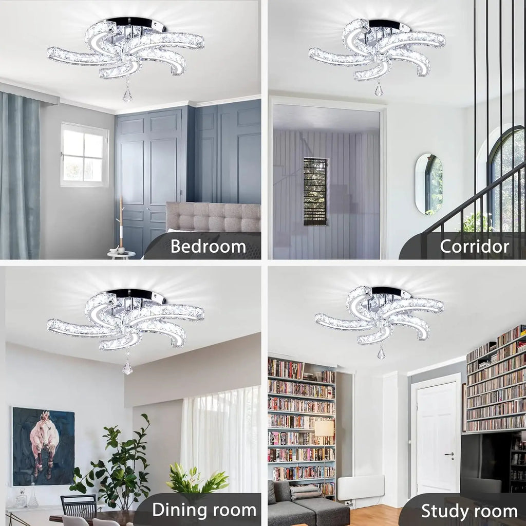 Modern Crystal Chandeliers Acrylic Crystal Led Ceiling Light Fixtures Arm Pendant Lighting Stainless Steel Ceiling Lamp Hanging