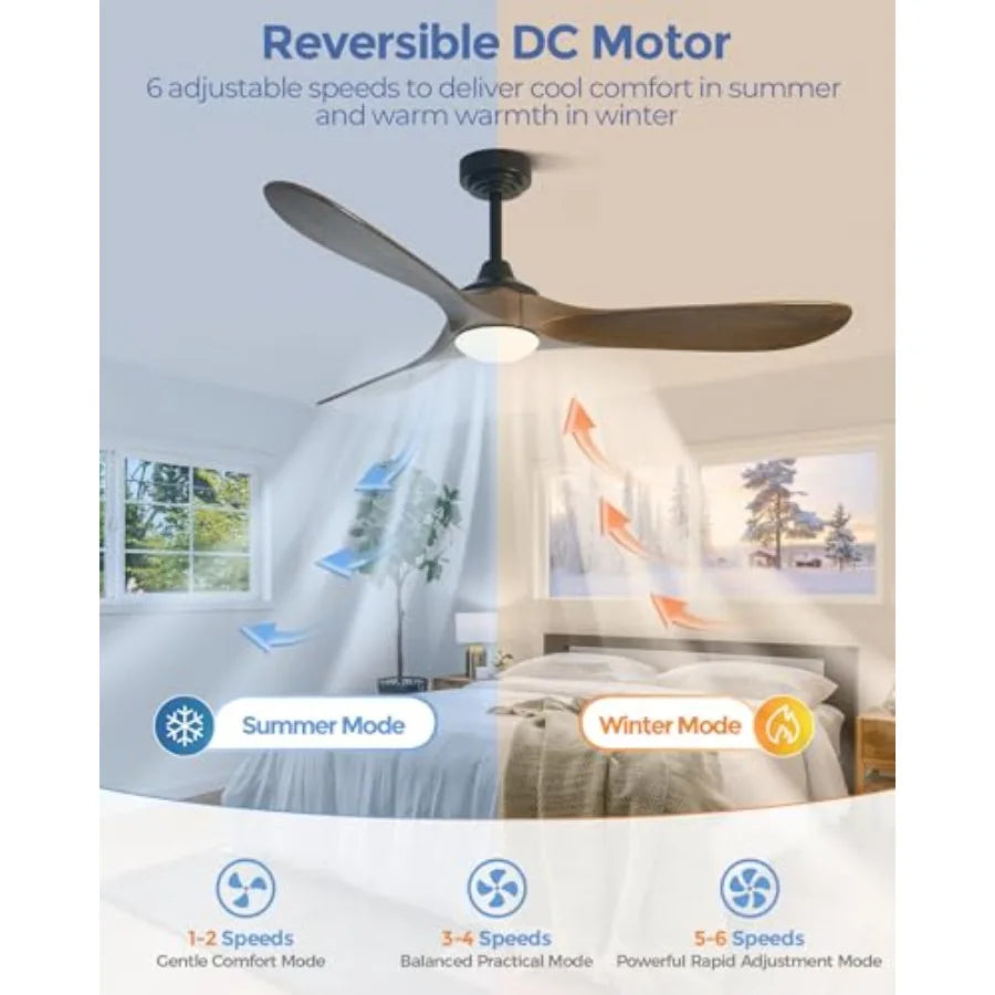 60 inch Outdoor Ceiling Fans with Lights, Smart Wood Ceiling Fan for Alexa/Google/APP Control, Indoor/Outdoor Use, 3 Blades, 3C