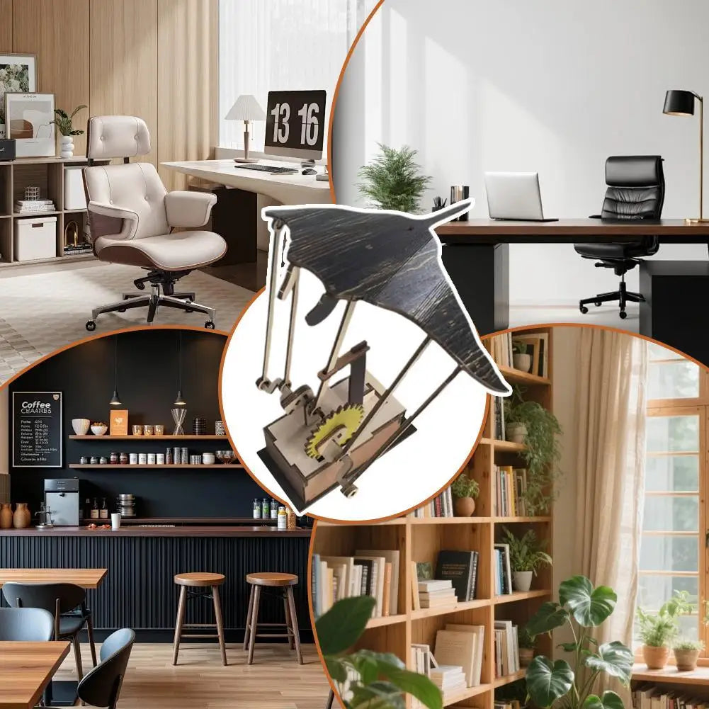 Artisan Wooden Manta Ray Automaton Handcrafted Mechanical Ocean Animal Ornaments Hand-Cranked Kinetic DIY Puzzle Decoration