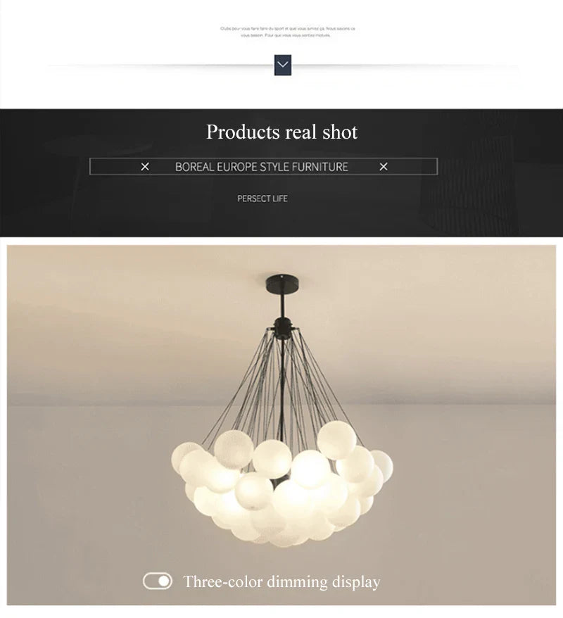 Modern Frosted Glass Ball Ceiling Chandelier Black Gold Pendant Lights 19/37 Glass Hanging Lamp for Dining Living Room