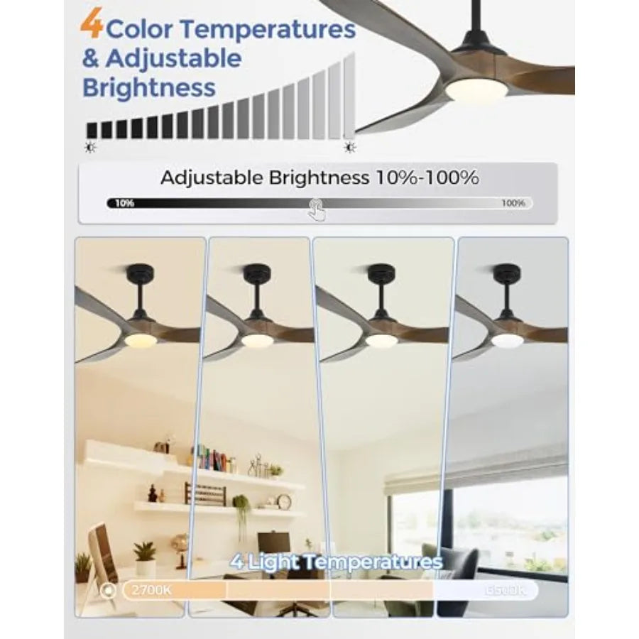 60 inch Outdoor Ceiling Fans with Lights, Smart Wood Ceiling Fan for Alexa/Google/APP Control, Indoor/Outdoor Use, 3 Blades, 3C