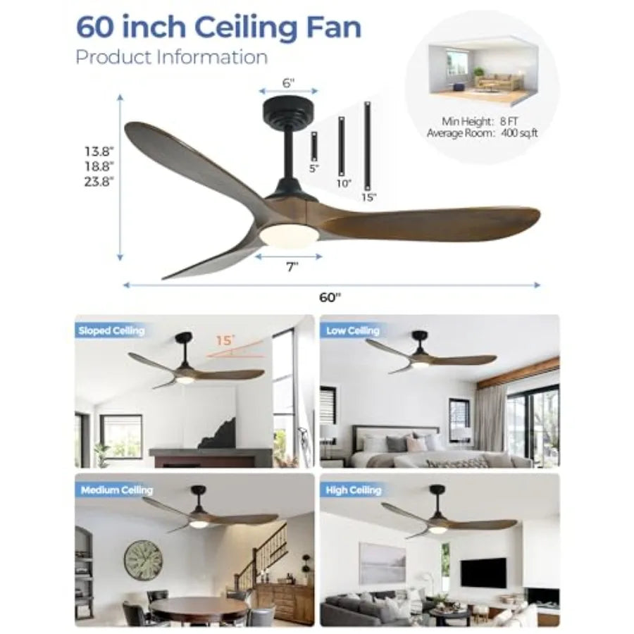 60 inch Outdoor Ceiling Fans with Lights, Smart Wood Ceiling Fan for Alexa/Google/APP Control, Indoor/Outdoor Use, 3 Blades, 3C