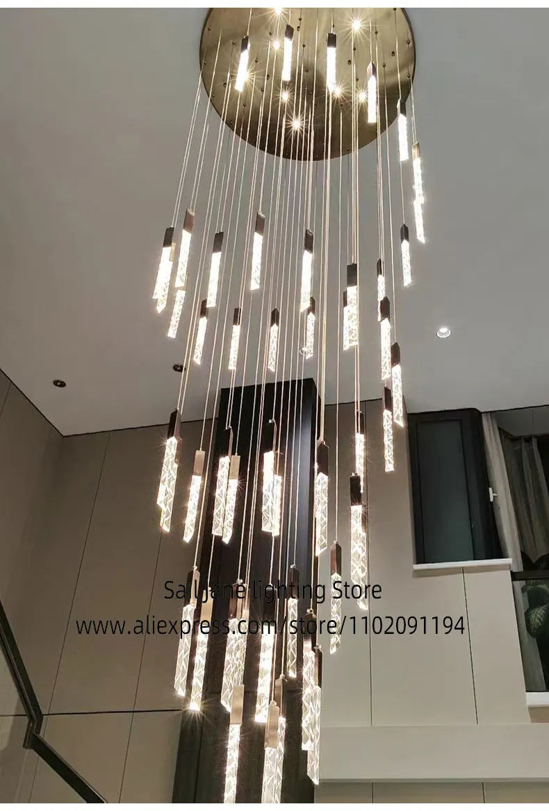 Crystal Pendant Lamp Ndoor Lighting Living Room Ceiling Light LED Hanging Dining Room Pendant Modern Glossy Staircase Chandelier