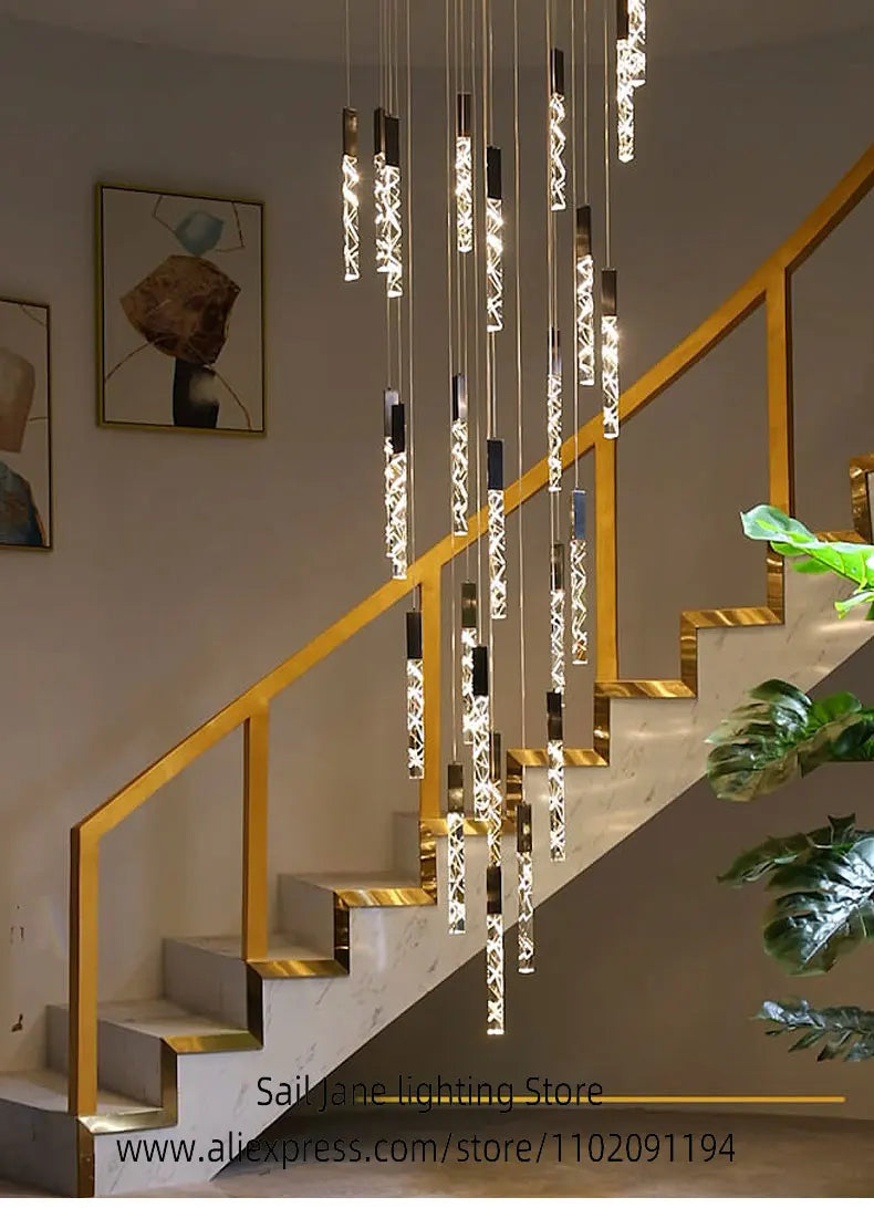 Crystal Pendant Lamp Ndoor Lighting Living Room Ceiling Light LED Hanging Dining Room Pendant Modern Glossy Staircase Chandelier